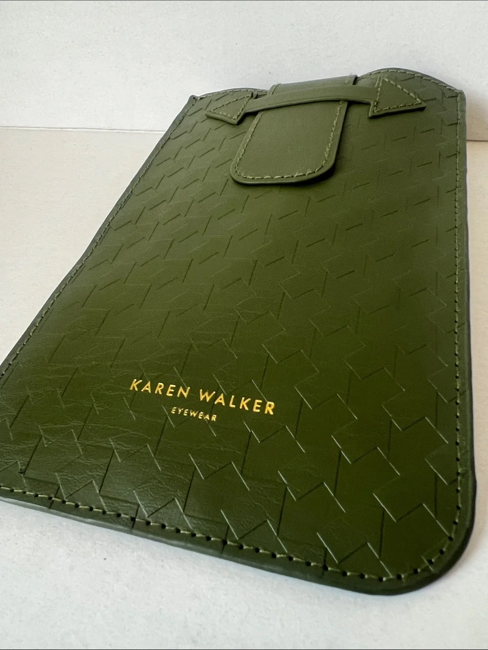 Karen Walker Olive Green Weaved Leather Look Eye Glasses Pouch
